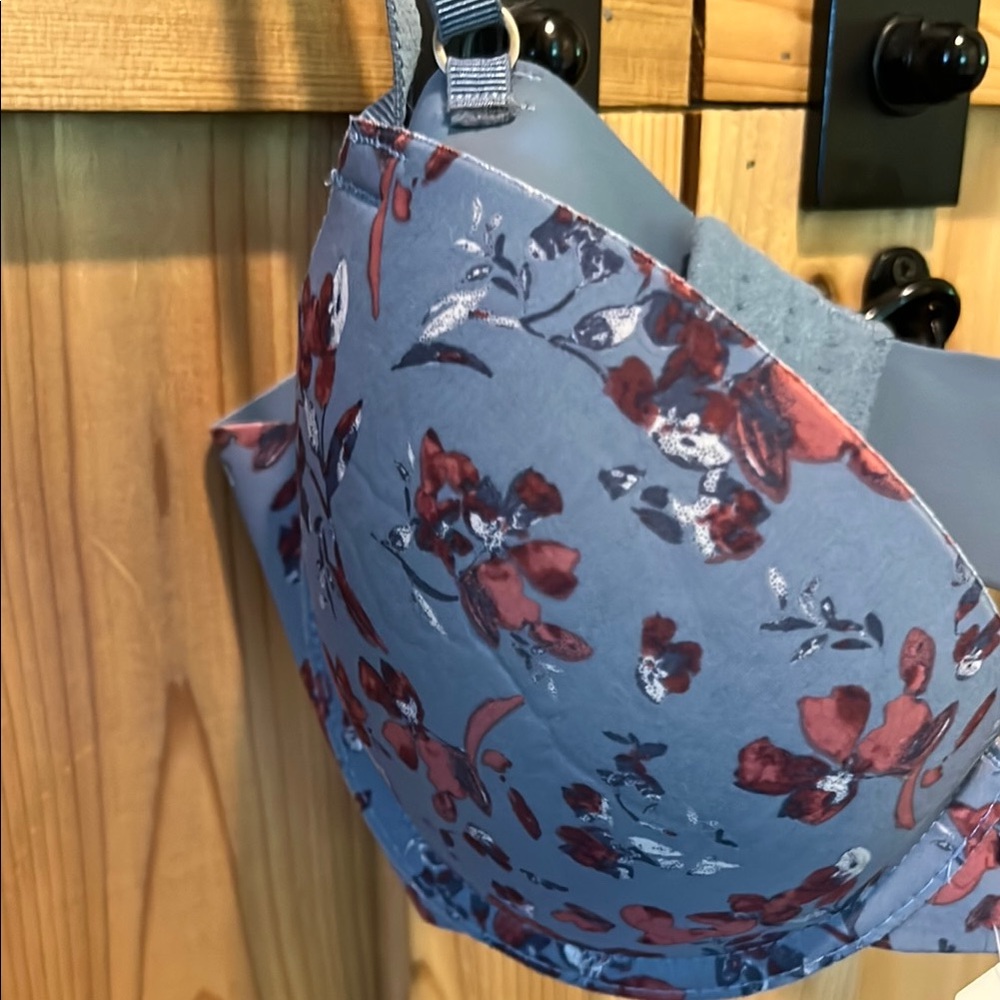 Lucky Brand Dusty Blue Floral Underwire Bra with Maroon Accents - Picture 9 of 11